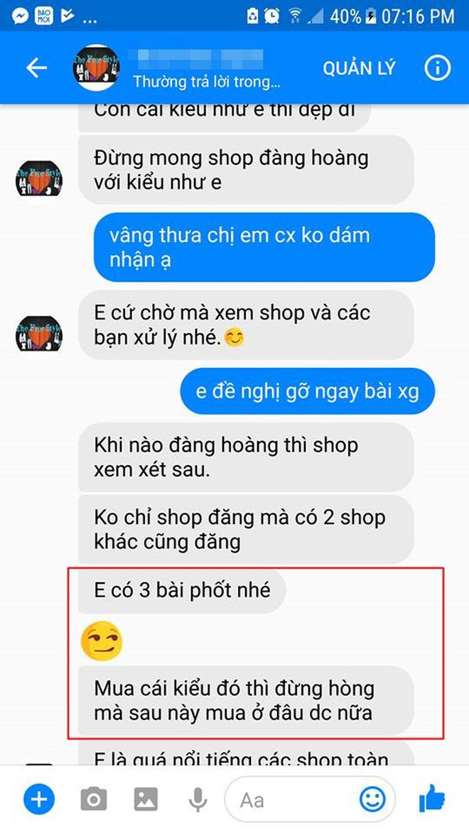 Cô gái căng thẳng không dám đi học vì mới inbox hỏi tư vấn mua áo đã bị chủ shop lên mạng tố chuyên lừa đảo và bùng hàng Cô gái căng thẳng không dám đi học vì mới inbox hỏi tư vấn mua áo đã bị chủ shop lên mạng tố chuyên lừa đảo và bùng hàng